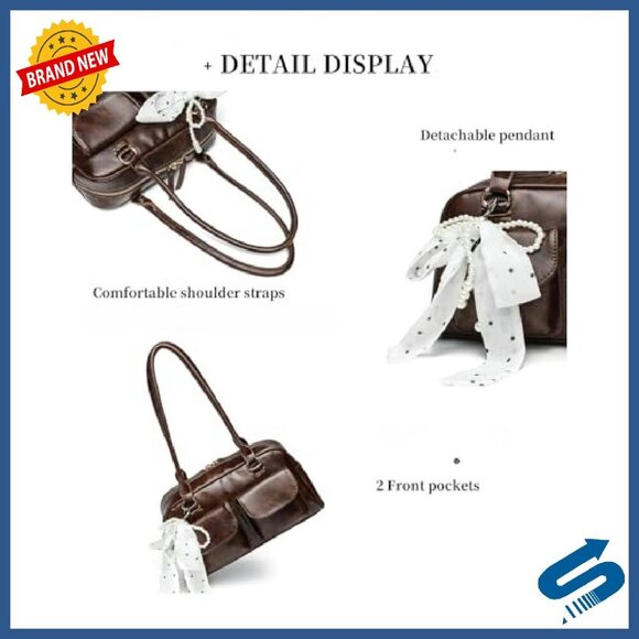 Vegan Leather Shoulder Bag Boston Style Lightweight Work Travel Purse - Picture 4 of 8